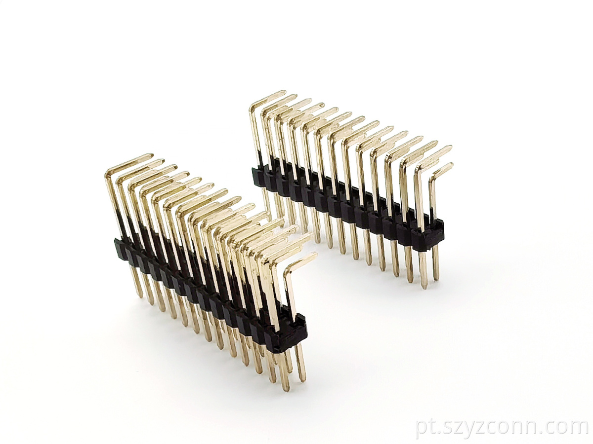 Conector de cabeçalho de pino de passo de 2,54 mm Ângulo direito de fileira dupla H2,0 mm 2 * 13P 2.54mm Pitch Pin header Connector Dual Row Right Angle H2.0mm 2*13P